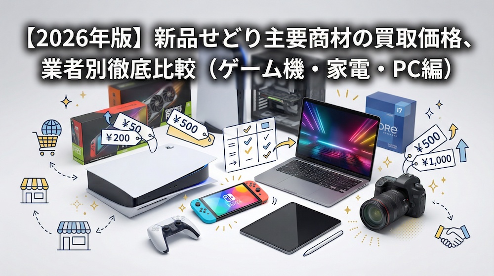 【2026年版】新品せどり主要商材の買取価格、業者別徹底比較（ゲーム機・家電・PC編）